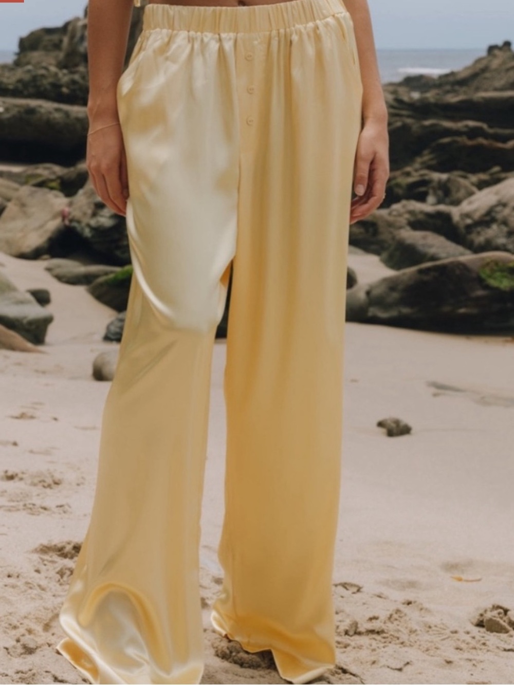 Daily Drills Pale Yellow Satin Wide-Leg Pants